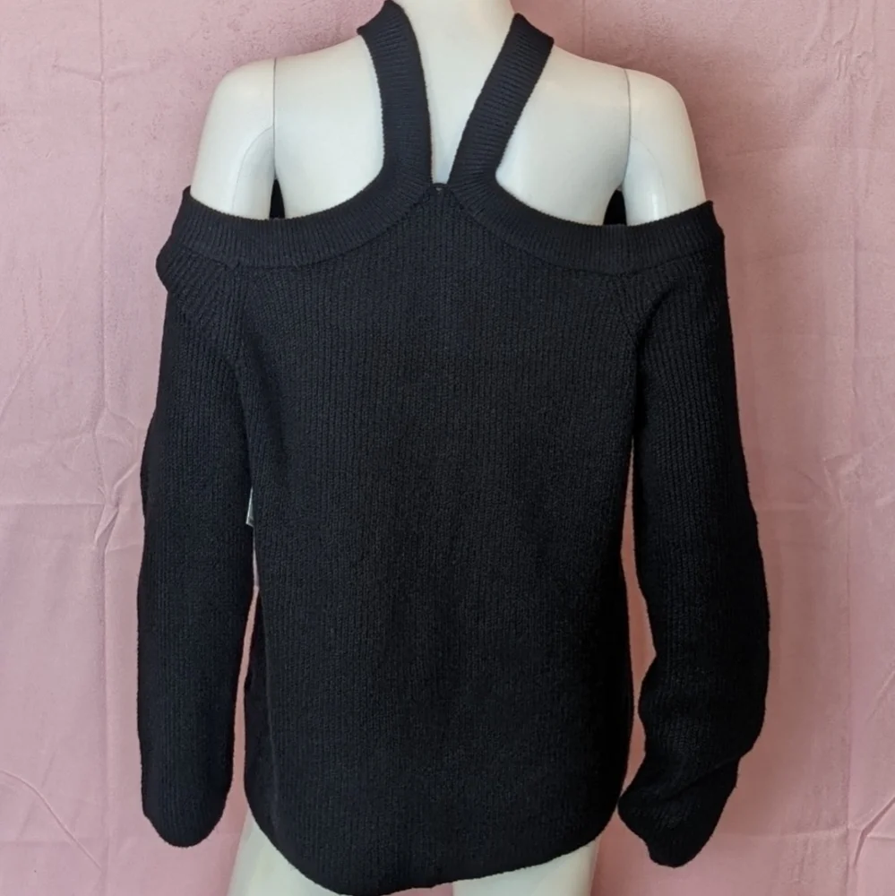 1. State Midnight Garden Cold Shoulder Rich Black Soft Knit Sweater size 1X